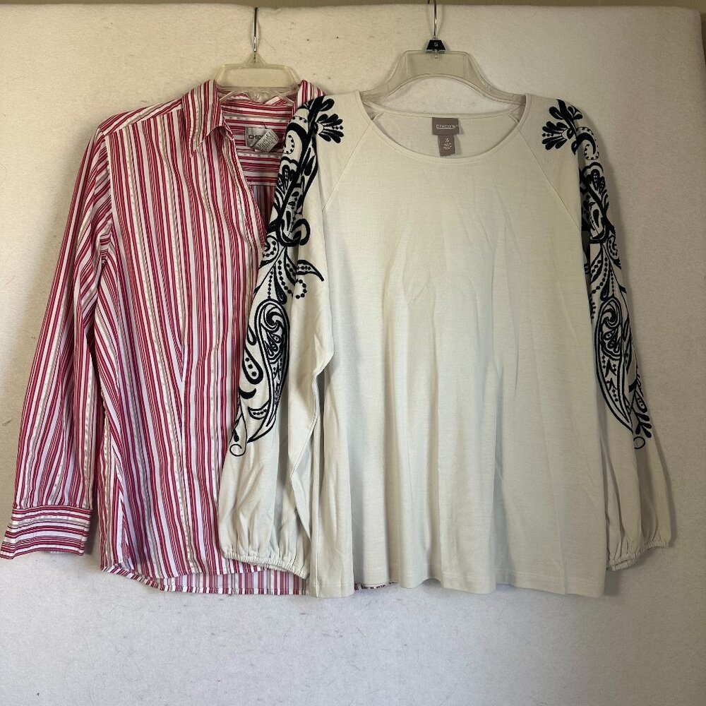Chicos top shirt sz 3 (Us 16) LOT of 2 striped button up black‎ paisley NEW